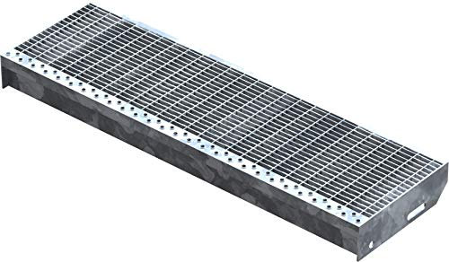 Fenau – 800 x 240 mm - Gitterrost-Stufe (R11) XSL, MW: 30/10 mm, verzinkt, Stahl-Treppenstufe nach DIN-Norm, Fluchttreppen geeignet, Anti-Rutsch-Wirkung