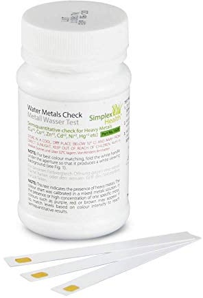 SimplexHealth Heavy Metals Wasserteststreifen Ein kombinierter Test für Eisen, Kupfer, Kobalt, Zink, Cadmium, Nickel, Blei, Quecksilber (50 Teststreifen)
