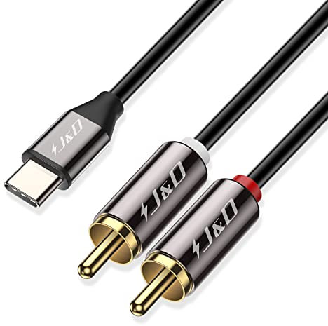 J&D Câble Audio USB C vers RCA, USB Type-C Mâle vers 2 RCA Mâle Convertisseur Audio Stéréo Y Splitter pour Tablette, Ordinateur Portable, Google Pixel 9/8, MacBook Pro, Série iPhone 15/16, 2 m