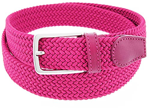 Charmoni - Sienna - Ceinture femme tressée - élastique et cuir synthétique - boucle en acier argenté - hauteur 3 cm - 90/105 cm - TU taille unique (rose)