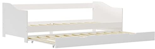 vidaXL Kiefernholz Ausziehbett Sofabett Ausziehsofa Bettgestell Tagesbett Schlafsofa Gästebett Bett Holzbett Bettsofa Sofa Weiß 90x200cm