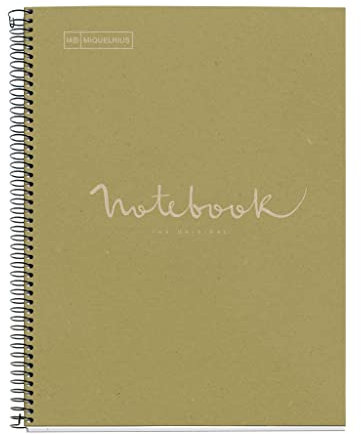 Miquelrius - Notebook Emotions Notizbuch 100 % recycelt, 1 Streifen, A4, 80 Blatt mit horizontalem Linien, 7 mm, Papier 80 g, 4 Bohrungen, Kartoneinband, grün
