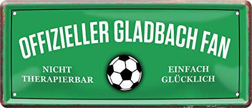WOGEKA ART Retro Blechschild - Offizieller Gladbach Fan einfach glücklich Fußball - witziger Spruch Geschenk-Idee Geburtstag Weihnachten Deko 28x12 cm Vintage-Design Metall 1185