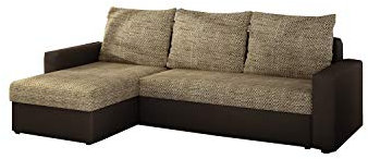 MOEBLO Ecksofa mit Schlaffunktion mit Bettkasten Couch L-Form Polstergarnitur Wohnlandschaft Polstersofa mit Ottomane Couchgranitur - LORENO (Beige+Dunkelbraun (Berlin 03+Soft 66), Ecksofa Links)