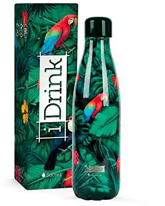 Bouteille thermique en acier à double paroi I-Drink 350/500/750/1000 ml, Décorée (500 ML, Tropical Birds)