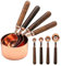 Measuring Cups and Measuring Spoons Set, Measuring Cup Spoon with Thickened Wooden Handle Rose Gold Stainless Steel Copper Plated Baking Tool,4 Measuring Cups + 4 Measuring Spoons