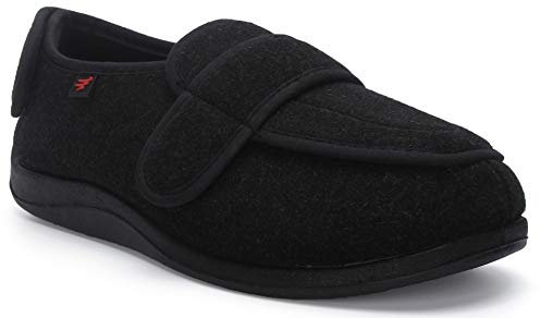 YURUMA Hommes Femmes X-Large Ajustable Chaussures, Chaud Pantoufles Diabétiques Oedème Bouffi Pied, Unisexe Vieil Homme Velcr Scratch 36-51 (A/Noir Automne-Hiver, 38/US 8 Femmes/UK 4.5)