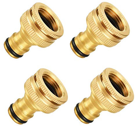 KJLEEN 4 Stück Wasserhahnanschluss Messing Hahnverbinder Schlauchanschluss Wasserhahn Adapter 1/2 Zoll und 3/4 Zoll Messing Gartenschlauch für Zuhause Garten Schnellkupplung Gartenschlauchanschluss