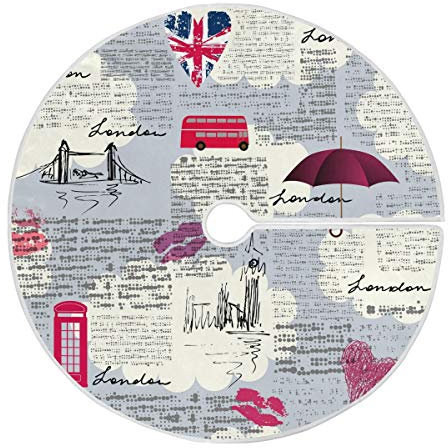 Mnsruu Red Umbrella Union Jack Bus Christmas Tree Skirt Decoration for Merry Christmas Party Decorations Holiday Xmas 90cm