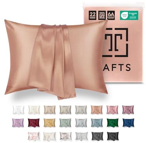 TAFTS Silk Pillowcase 22 Momme 100% Pure Mulberry Silk Pillowcase for Hair and Skin, Both Sides Grade 6A Long Fiber Natural Silk Pillow Case, Concealed Zipper, King, Rose Gold