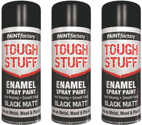 HitlineUK 3 x Black Matt Paint for Spray Chair Garden Furniture Wood Kitchen Bin Chair Boards Canvas Wardrode Cabinet Cupboard Tough Stuff