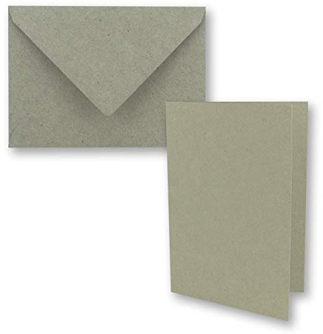 25x Vintage Kraftpapier Faltkarten SET - hellgrau (grau) - mit Umschlägen DIN B6-12 x 16,9 cm - blanko Recycling Klappkarten - GUSTAV NEUSER