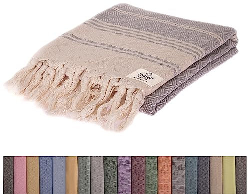 BERGAMA türkisches Strandtuch | 100% Baumwolle, vorgewaschen, 96.5 x 180.0 cm | schnell trocknend, sandfrei, leicht | großes Badetuch für Strand, Pool, Fitnessstudio, Picknick und Yoga-Decke (grau)