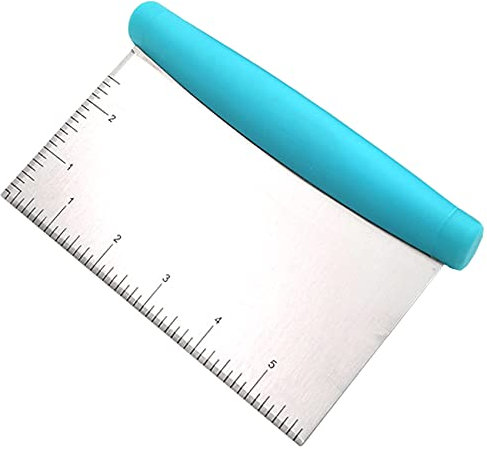 Rpanle Grattoir à pâte en Acier Inoxydable, Coupe pâte de Boulanger, Hachoir à Pizza pour pâtisserie avec poignée et échelle de Mesure en centimètres et en Pouces (Bleu)