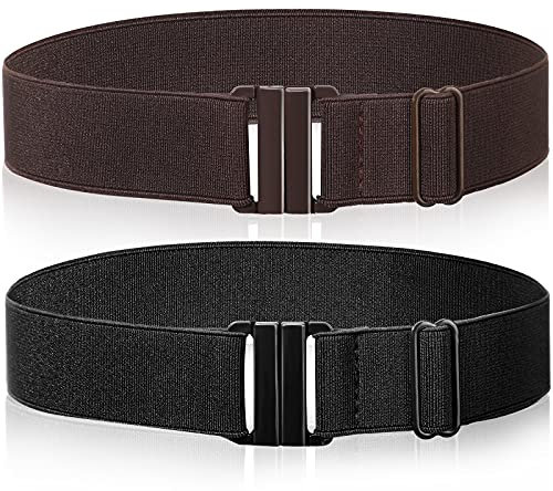 2 Stücke Unsichtbar Elastischer Gürtel mit Flacher Schnalle (Braun, 27,5 Zoll -37 Zoll)