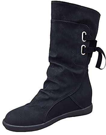 Stivali Donna Tacco Invernali Bassi Uomo Gomma Pioggia Militari Stivaletti Invernale Stivali Donna Stivali da Moto con Lacci con Zeppa Stivali da Motociclista a Tubo Medio Scarpe (38,Nero)