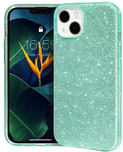 MATEPROX Glitter Case Compatible with iPhone 13 Case Anti-Slip Sparkly Bling Protective Cover for Women, Slim Shockproof Crystal Hard Shell Cases for iPhone 13 6.1''-Green