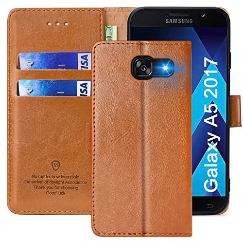 FMPCUON Hülle für Samsung Galaxy A5 2017 Handyhülle [Standfunktion] [Kartenfach] [Magnetverschluss] Tasche Flip Case Schutzhülle lederhülle klapphülle für Samsung Galaxy A5 2017 Braun