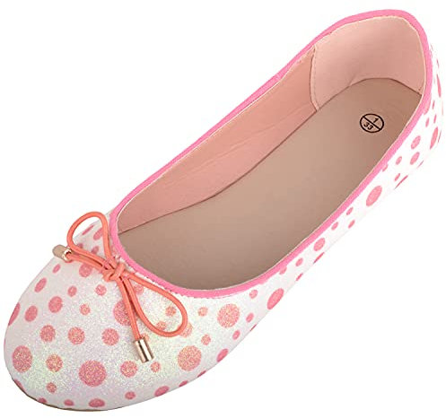 Childrens Kids Girls Slip On Glitter Sparkly Polka Dot Ballerina Style Dolly Shoes Pumps - White/Red - UK Child 2 / EU 35