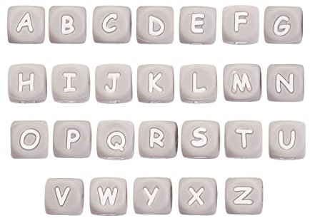 BEEFLYING 26 Pcs Alphabet Silicone Perles Cubiques Dés Perles de Silicone Grand Trou pour la Fabrication de Bijoux