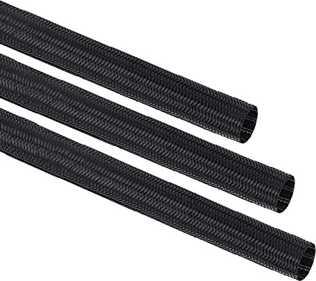 KafTon 12ft PET Expandable Braided Sleeving Black Braided Cable Sleeve (20mm)