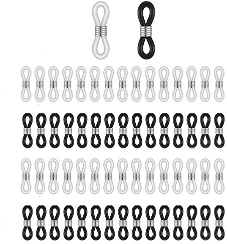 KAIAIWLUO Brillen Kettenverbinder Enden,30 PCS Silikon Schwarzer Silikon Ende AnschlüSse Anti Rutsch + 30 PCS Gummi Weiß Halter Brillenkette Enden für Brillenbrille Sonnenbrillenkette