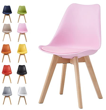 mcc direct Dining Chairs Wooden Legs Soft Cushion Pad Stylish DELUXE Retro Lounge Dining Office EVA (Pink)