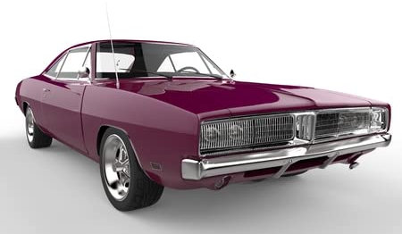adrium Leinwand-Bild 130 x 80 cm: Antikes fuchsiafarbenes Retro-Muscle-Car - extreme Nahaufnahme (55870773)