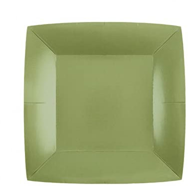 Santex - 10 Assiettes Carton Bio CARRÉES 23CM Vert Olive