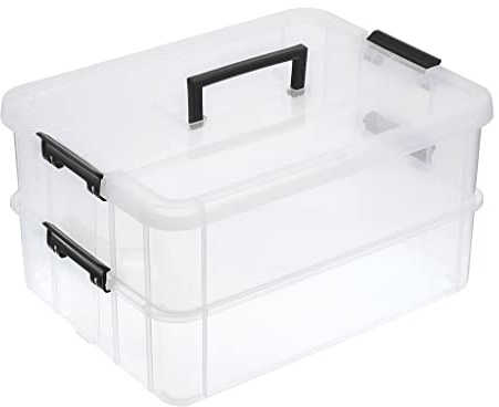 BTSKY 2 Layer Stack & Carry Box, Plastic Storage Container Box with Lid