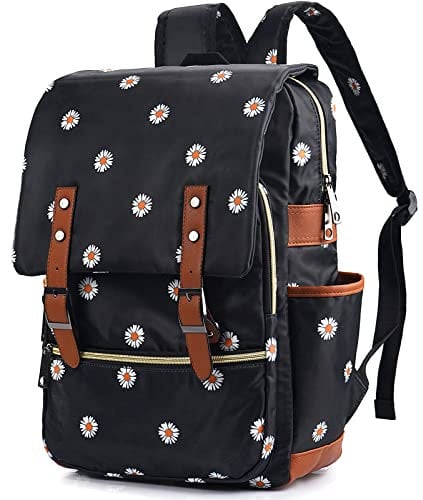 Junlion Slim Laptop Backpack College Student School Bag Travel Rucksack Daypack Daisy Black