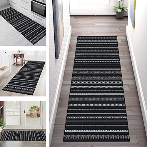 Läufer Teppich Lang Flur rutschfest Waschbar Küche Korridor Teppichläufer Schwarz Weiß Marokko 50X180CM Teppichmatten Küchenläufer Wohnzimmer Kinderzimmer Lange Anpassbare Küchenteppich Meterware