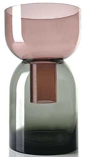Cloudnola Wendbare XL-Glas-Blumenvase und Knospenvase, rauchgrau und rosa, 33,3 cm Höhe x 19,7 cm Durchmesser, Heim-, Hochzeits- und Veranstaltungsdekoration