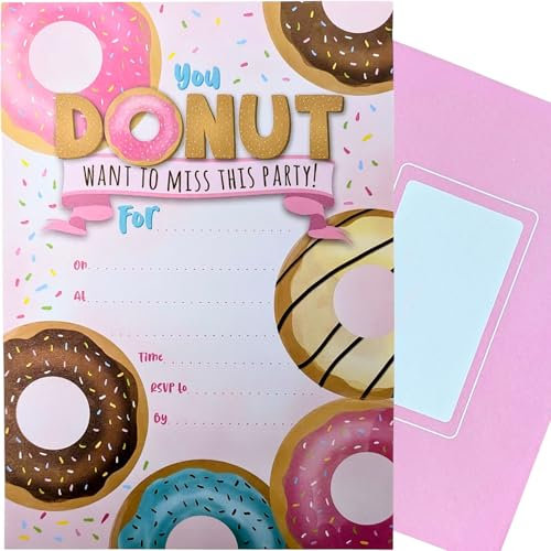 YLAB - 20 Donut Party Invites & Pink Envelopes - Birthday, Engagement, Baby Shower