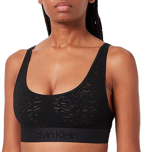 Calvin Klein Damen BH Bralette Unlined mit Spitzen-Details, Schwarz (Black), L