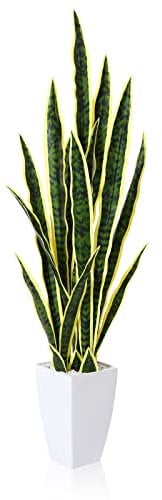 CROSOFMI Plantes Artificielles Interieur Sansevieria 110 cm Grande Plastique Fausse Plante Decoration Chambre Maison(Jaune)