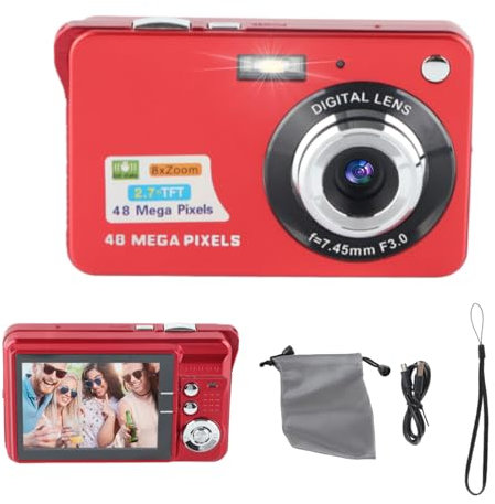4K Digitalkamera, Kamera FHD Fotokamera 48MP Vlogging Kamera, Anti Shake 8 Fach Zoom Digitalkamera mit 2,7 Zoll LCD Display C3 48 Rot