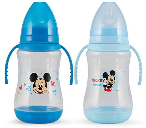 Disney Lot de 2 biberons de 283,5 g avec imprimés de personnages et couvercles colorés avec double poignée – Sans BPA et faciles à nettoyer