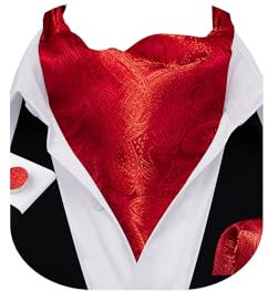 Barry.Wang Herren-Krawatten-Set mit Paisleymuster, einfarbig, Seide, Ascot-Krawatte und Einstecktuch, Manschettenknöpfe, Party, klassisch, Blumenmuster, Hochzeit, Business, Pure Red, Einheitsgröße