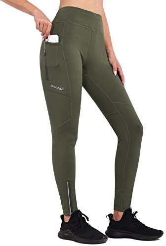 baleaf Winter Fahrradhose Damen Lang mit Reißverschluss am Knöchel Warm Thermoleggins Winter Gefüttert Jogginghose Thermo Laufhose Wasserdicht Outdoor Hosen Winterhose Grün M