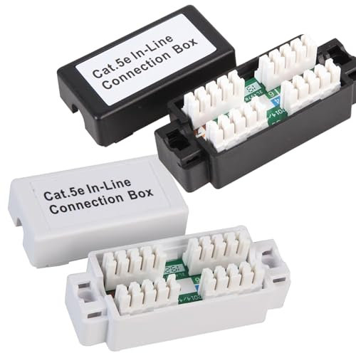 Inbrackets Cat5e Inline IDC Punch Down Coupler Box - RJ45 Cable Joiner for Seamless Connections Black