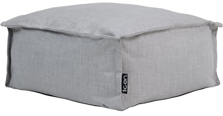 Icon Vita Hocker, Grau, Wasserabweisender Stoff, Indoor Outdoor Sitzsack, Sitzpuff Hocker mit Füllung, Riesen Fußhocker für das Wohnzimmer, Schlafzimmer, Garten