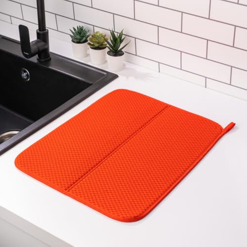 Homelka Egouttoir Vaisselle Cuisine, Tapis à Vaisselle Absorbant, Egouttoir Vaisselle Sur Evier, Protège Plan de Travail et Evier Cuisine,Silicone, Egouttoire Vaisselle Pliable 45x36x0.6cm Orange