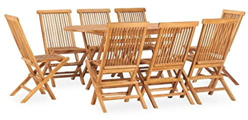 9-TLG. Gartenmöbel Set Stühle mit Tisch, Garten Sitzgruppe für 8 Personen, Essgruppe Sitzgarnitur Gartengarnitur Garten Loungemöbel für Terrasse und Balkon, Klappbar Massivholz Teak