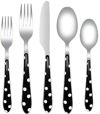 MMRTDJDR Set di argenteria Pois Posate con Manico colorato in Acciaio Inossidabile, antiruggine, lucidato a Specchio, Utensili ottimi per riunioni di Famiglia, Piccola Impresa (Type4 50 pz per 10)
