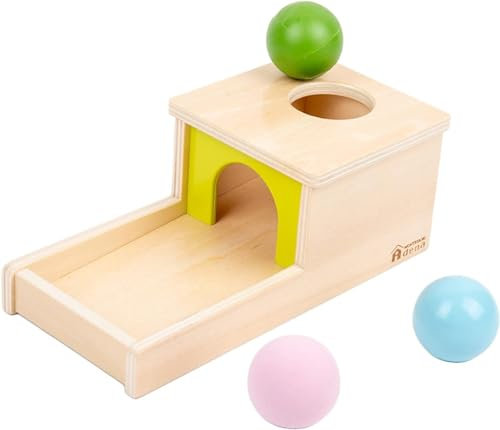 Adena Montessori Objektpermanenz Box mit Tablett, DREI Bällen, Montessori-Spielzeug für Babys ab 6–12 Monaten,ab 1 Jahr (Kleine Box - Typisch)