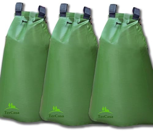 TerCasa 998113 Bewässerungssack-Set für Bäume 75 Liter, mit 3 Wassersäcken aus robustem PVC, Gießbeutel zur schonenden Bewässerung über 11 Stunden, Baumsäcke mit Reißverschluss und Trageschlaufen