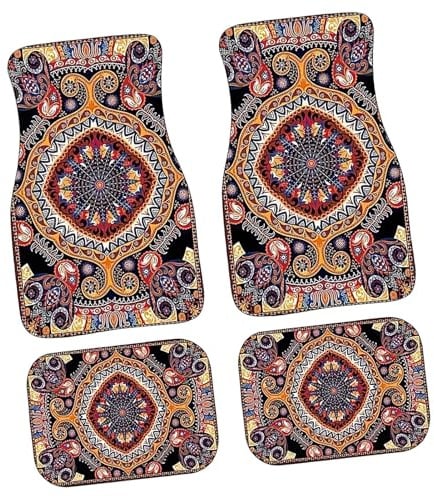 Boho Auto-Fußmatte im Retro-Design - Staubdichte und rutschfeste Automatte, Böhmisches Autozubehör, Schutz vor Schnee, Schlamm und Regen