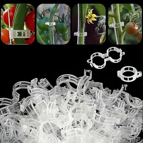 SINGBUNY Plant Support Clips, Tomato Clips, Plastic Trellis Clips, Grape Vine Tomato Vine, Garden Clips To Grow Upright Makes Plants Healthier For Tomato Cucumber Grape Vegetables Plants (100, White)