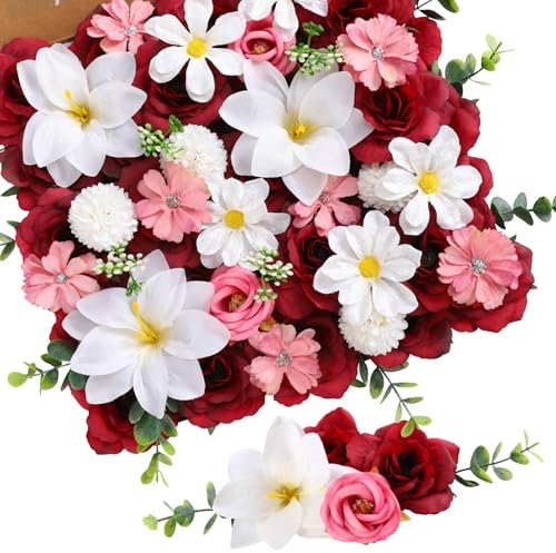 JUSTOYOU künstliche Blume rot, Seide Blume Combo Box Set mit Stängeln, gefälschte Rose, Hydrangea Blume, Eukalyptus DIY Hochzeit Hochzeitsstrauß für Blumenarrangements Party Home Decor (Burgund)